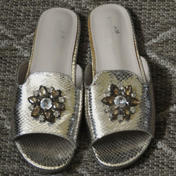 Beechtree Gold Embellished Slides, Size 39 - Picture 1 of 6